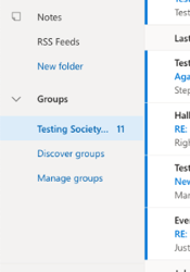 Left hand folder pane in Outlook showing groups section
